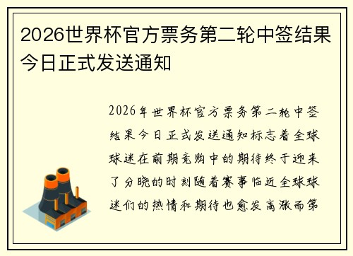 2026世界杯官方票务第二轮中签结果今日正式发送通知